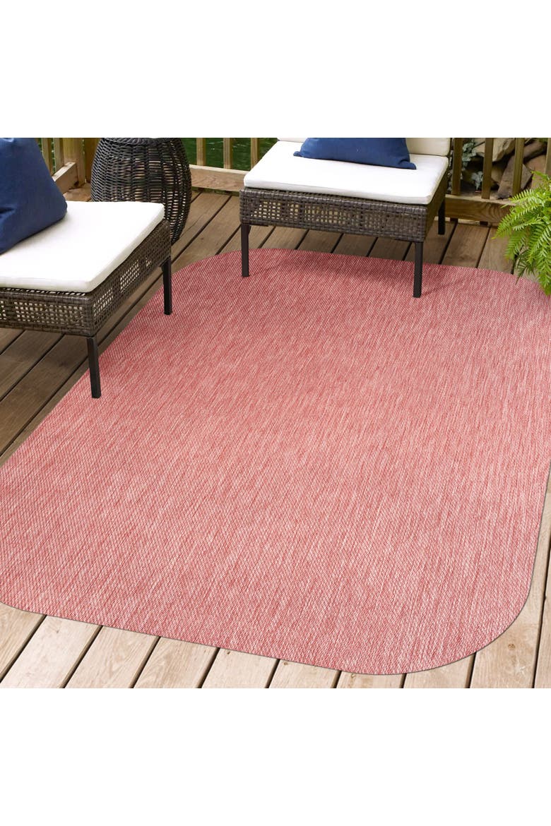Miles Modern Minimalist Radius Corner Solid Indoor/Outdoor Shaped Area Rug, Alternate, color, Light Rose