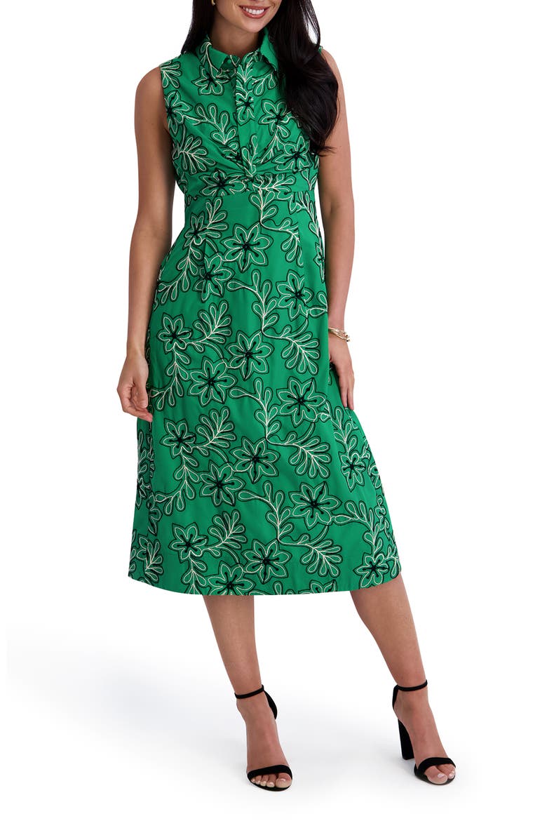 Embroidered Sleeveless Dress, Main, color, GREEN MULT