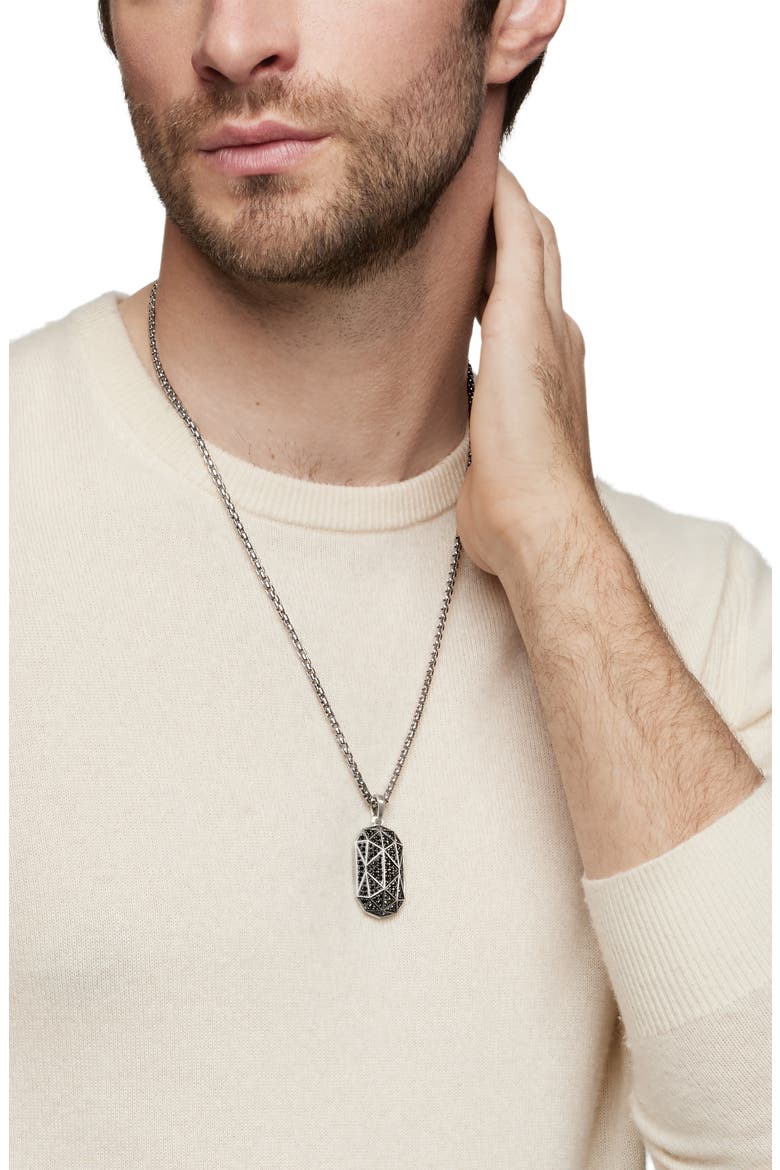Torqued Faceted Amulet in Sterling Silver with Pavé Black Diamonds, Alternate, color, STERLING SILVER
