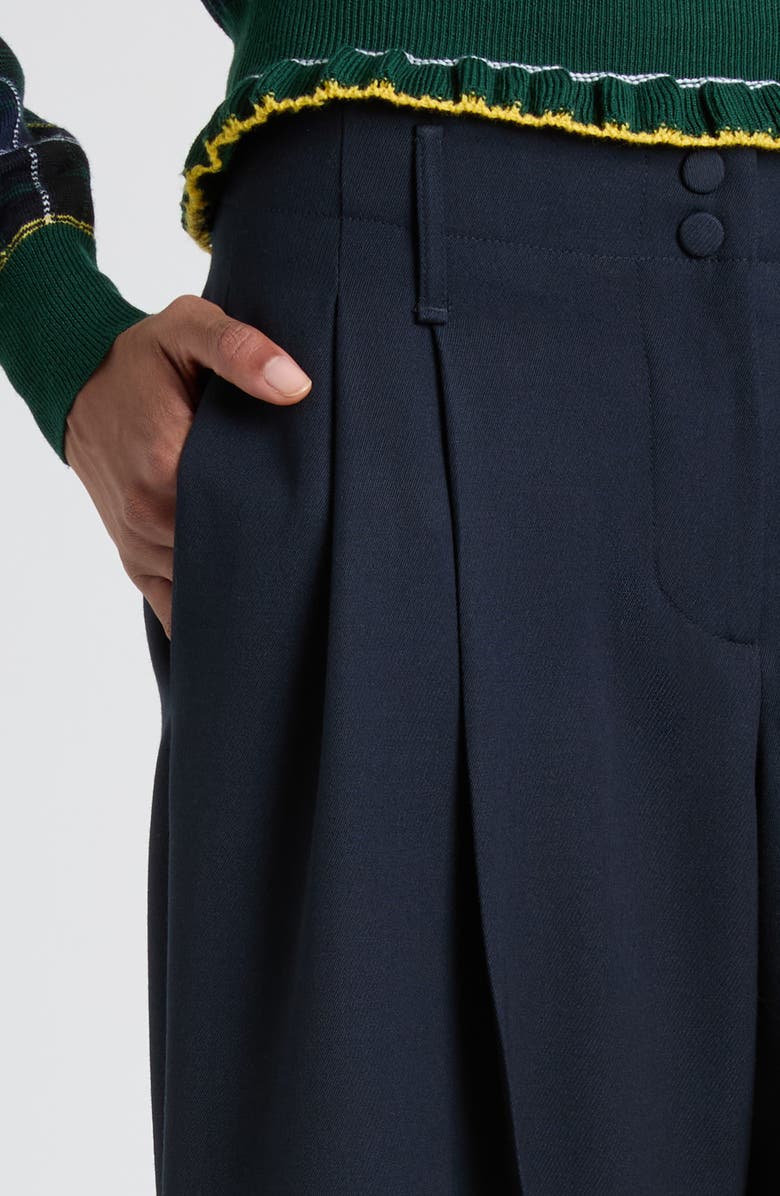 McQueen Pleated High Waist Wide Leg Tailored Wool Trousers, Alternate, color, Navy