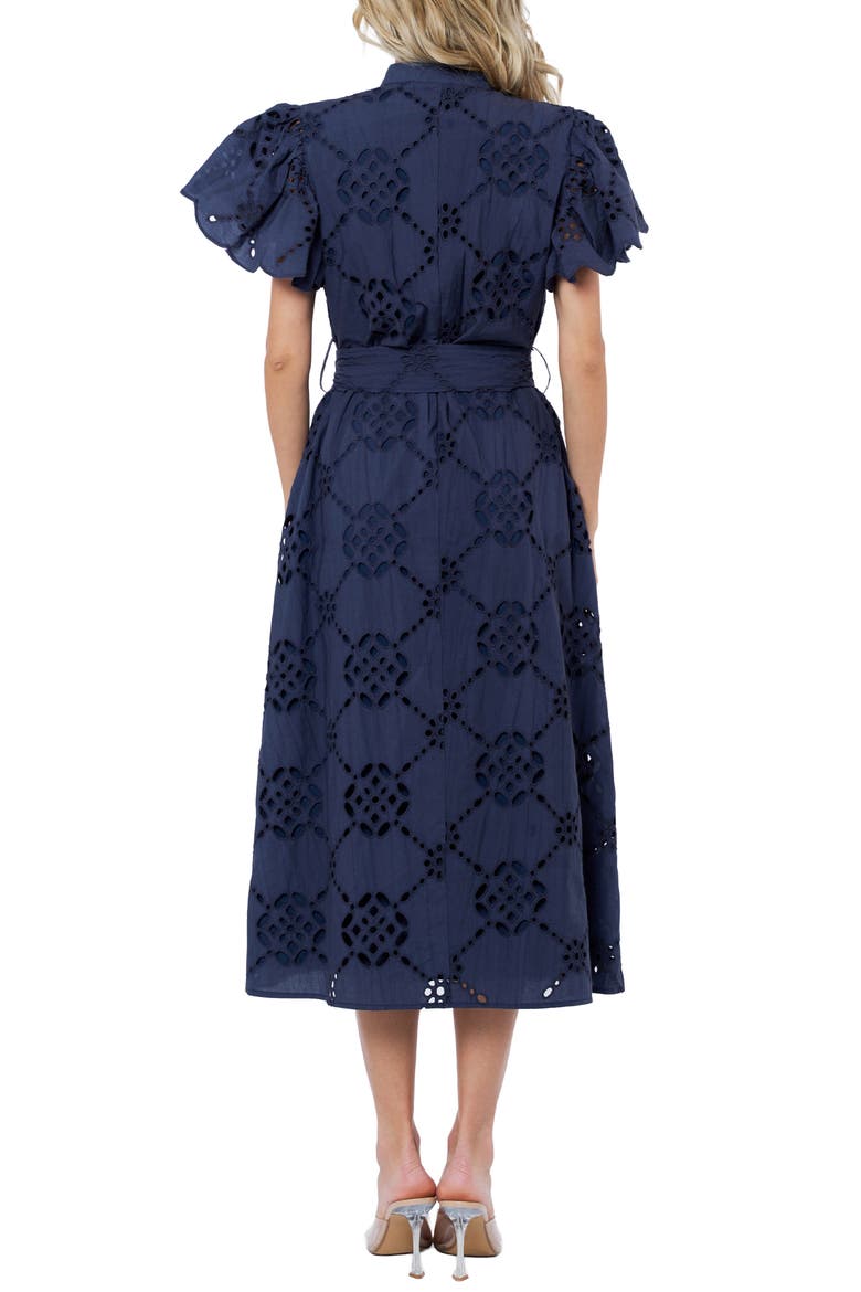 Willa Eyelet Lace Midi Shirtdress, Alternate, color, NAVY