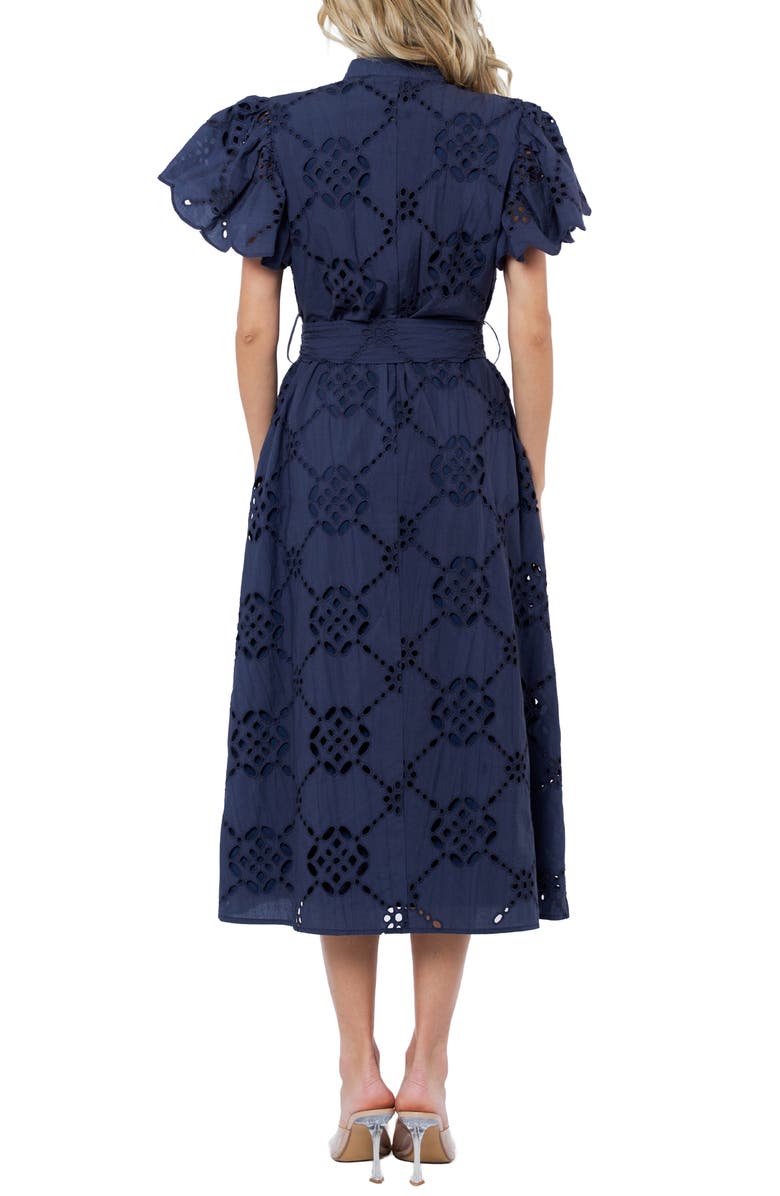 CIEBON Willa Eyelet Lace Midi Shirtdress, Alternate, color, Navy