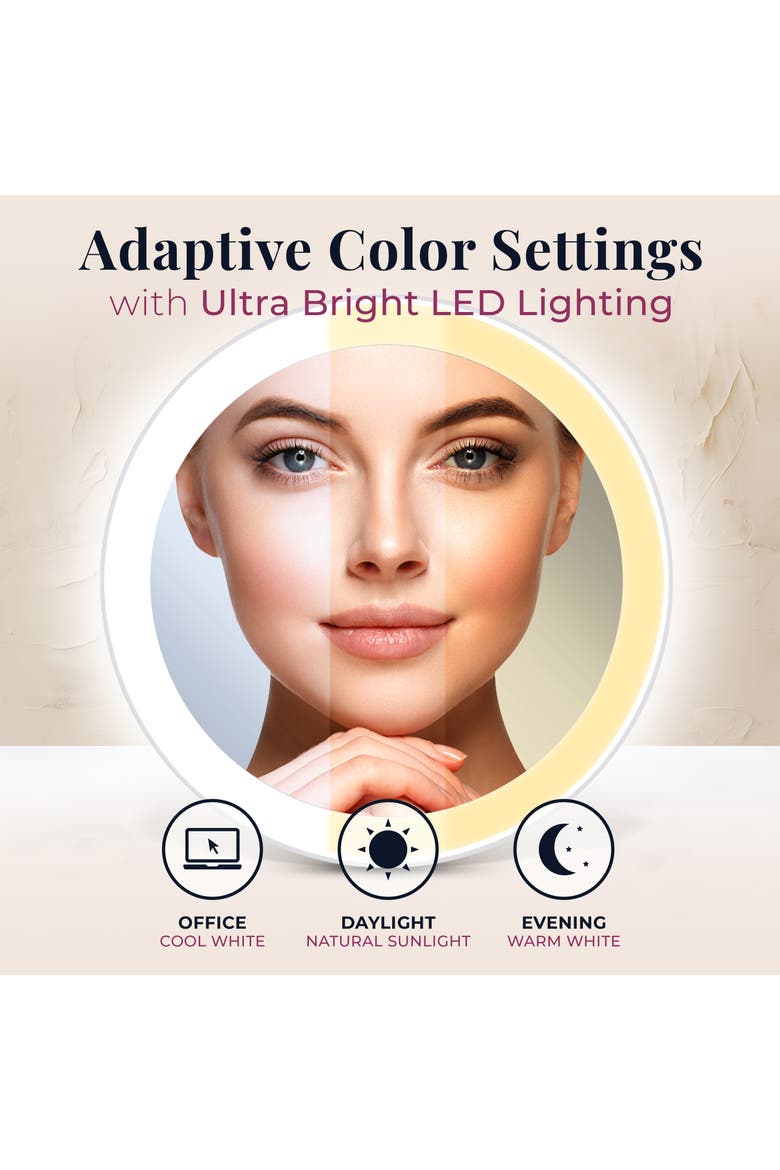 Rechargeable LED Lighted Compact Mirror with 3X Magnification, Alternate, color, White