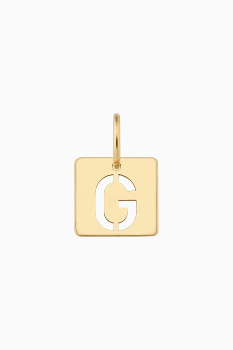 14K Yellow Gold Initial Tile Pendant Charm