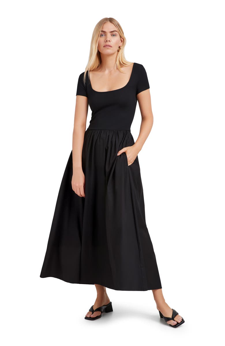 Marcella Sierra Mixed Media Midi Dress, Alternate, color, Black