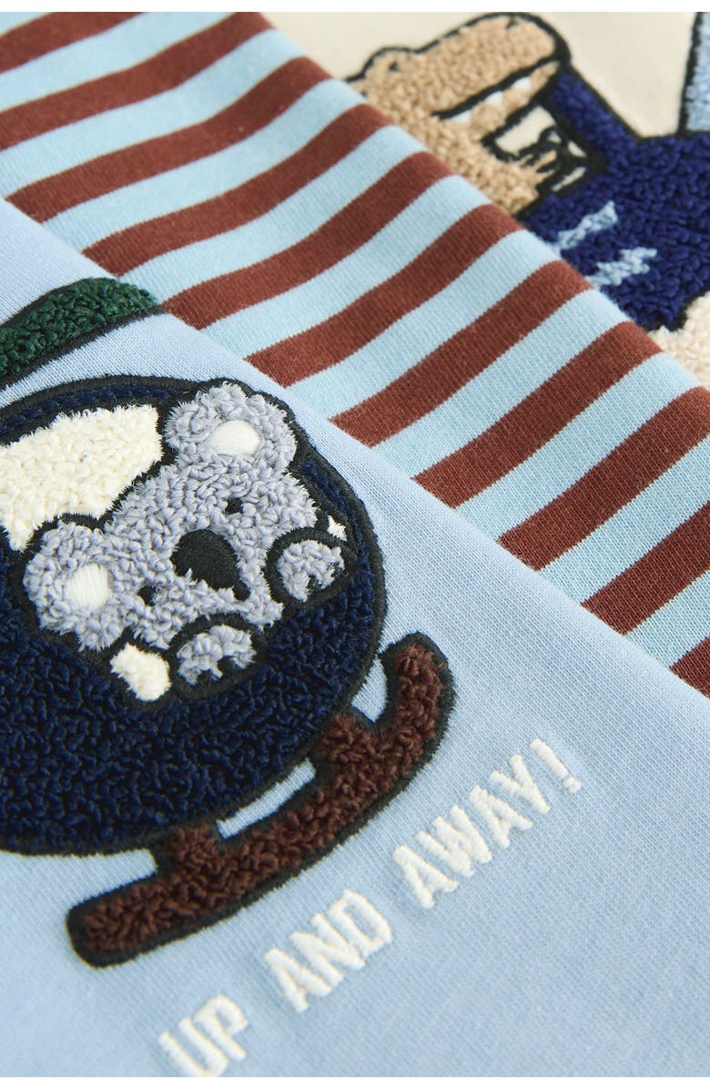 NEXT Kids' Assorted 3-Pack Critter & Stripe Long Sleeve Cotton T-Shirts, Alternate, color, Neutral/ Blue