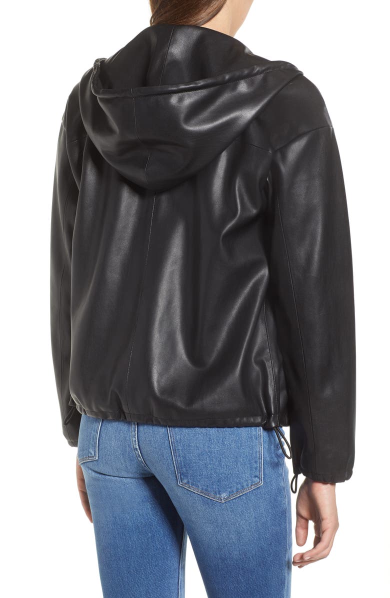Sam Edelman Faux Leather Zip Hoodie, Alternate, color, 