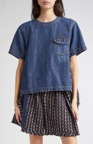 Sacai Mixed Media Denim & Tweed Top