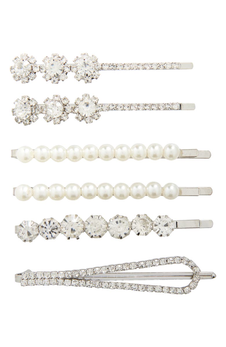 Tasha Assorted 6-Pack Pearly Bead & Crystal Hair Clips, Main, color, 