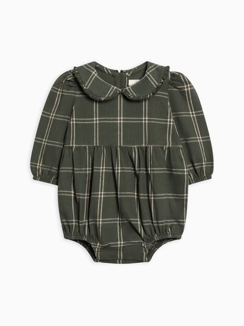 Kendi Aven Flannel Bubble Collared Romper In Green