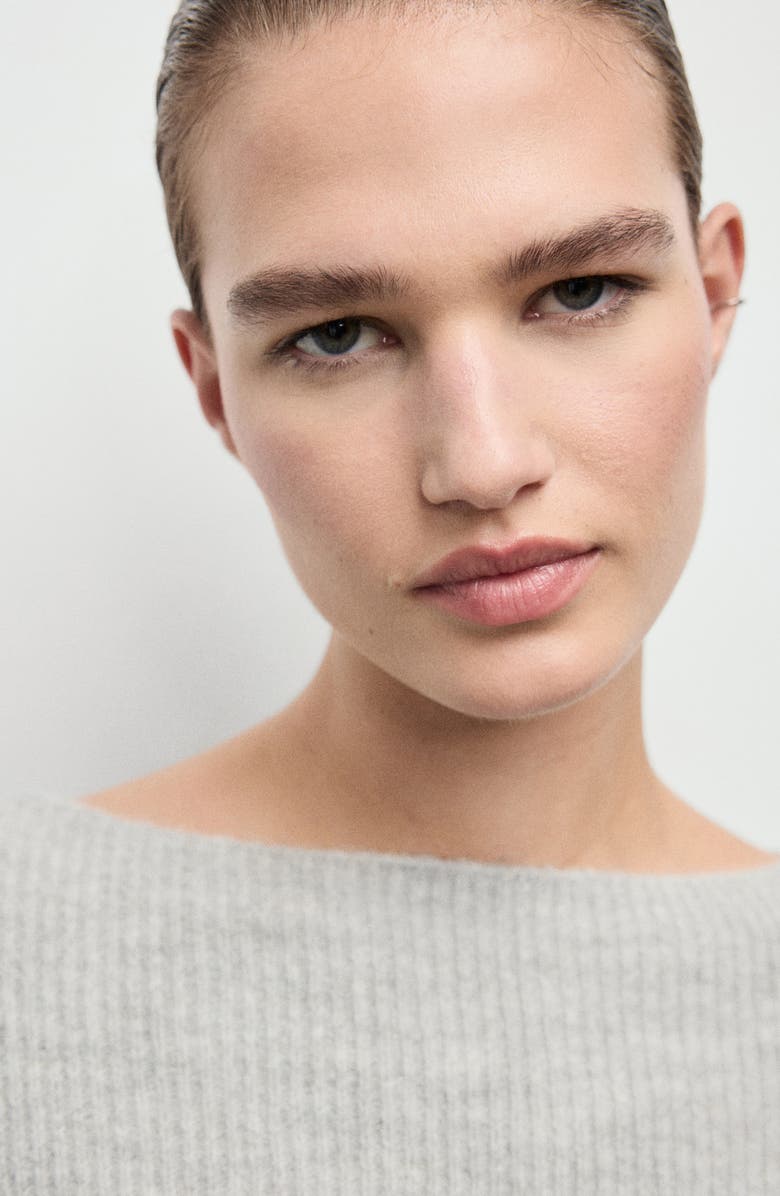 MANGO Boat Neck Rib Sweater, Alternate, color, Grey