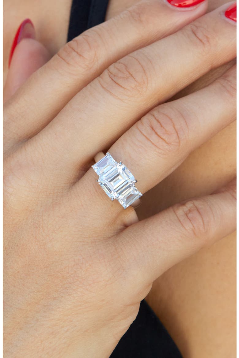 Emerald Cut Cubic Zirconia 3-Stone Ring, Alternate, color, WHITE