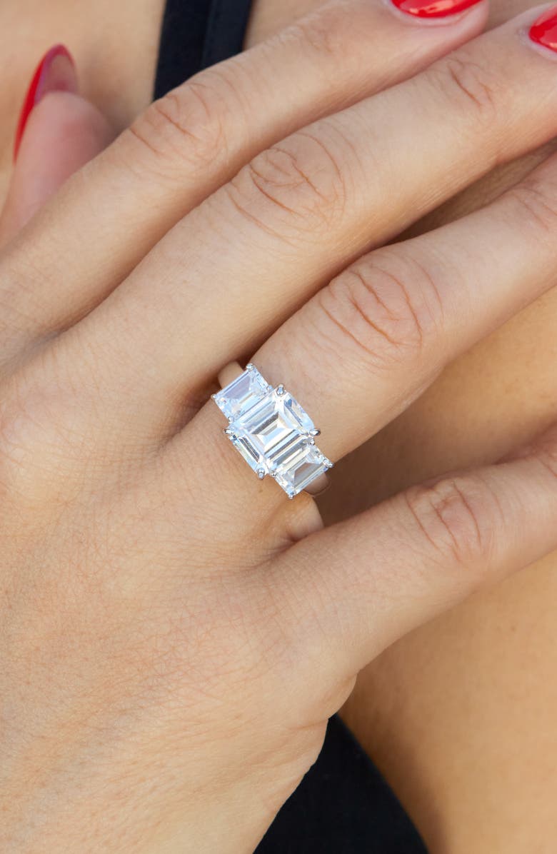 SAVVY CIE JEWELS Emerald Cut Cubic Zirconia 3-Stone Ring, Alternate, color, White