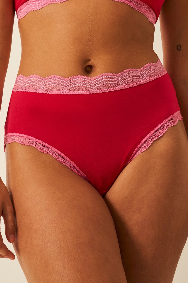 The Lace Plunge & High Rise Knicker Set, Alternate, color, Lipstick Red/Pink Cosmos