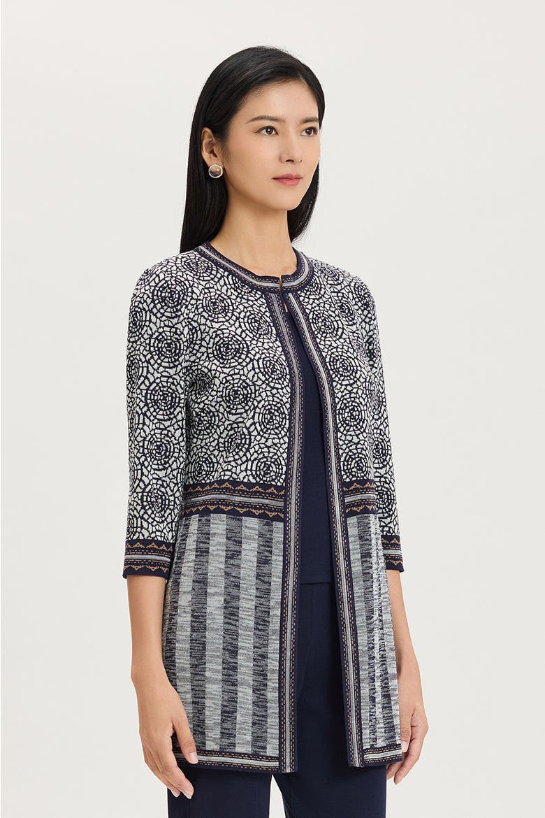 Multi Pattern Jacquard Knit Jacket, Alternate, color, Indigo/Ivory/Warm Taupe