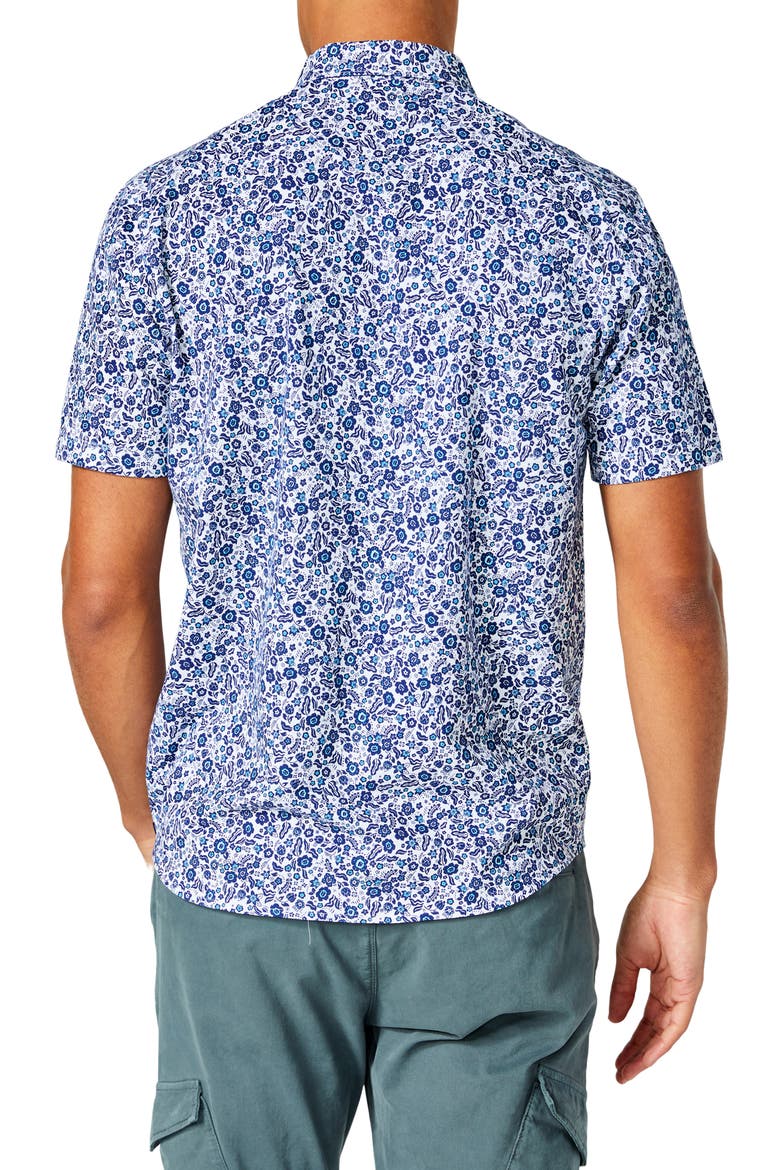 Flex Pro Slim Fit Print Short Sleeve Button-Up Shirt, Alternate, color, WHITE LEAFY JUNGLE
