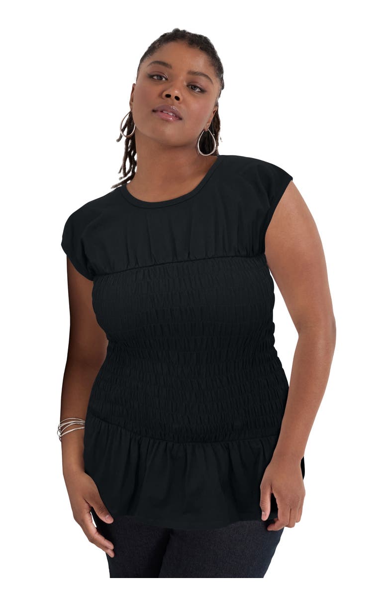 June + Vie Smocked Peplum Top, Main, color, Black Onyx