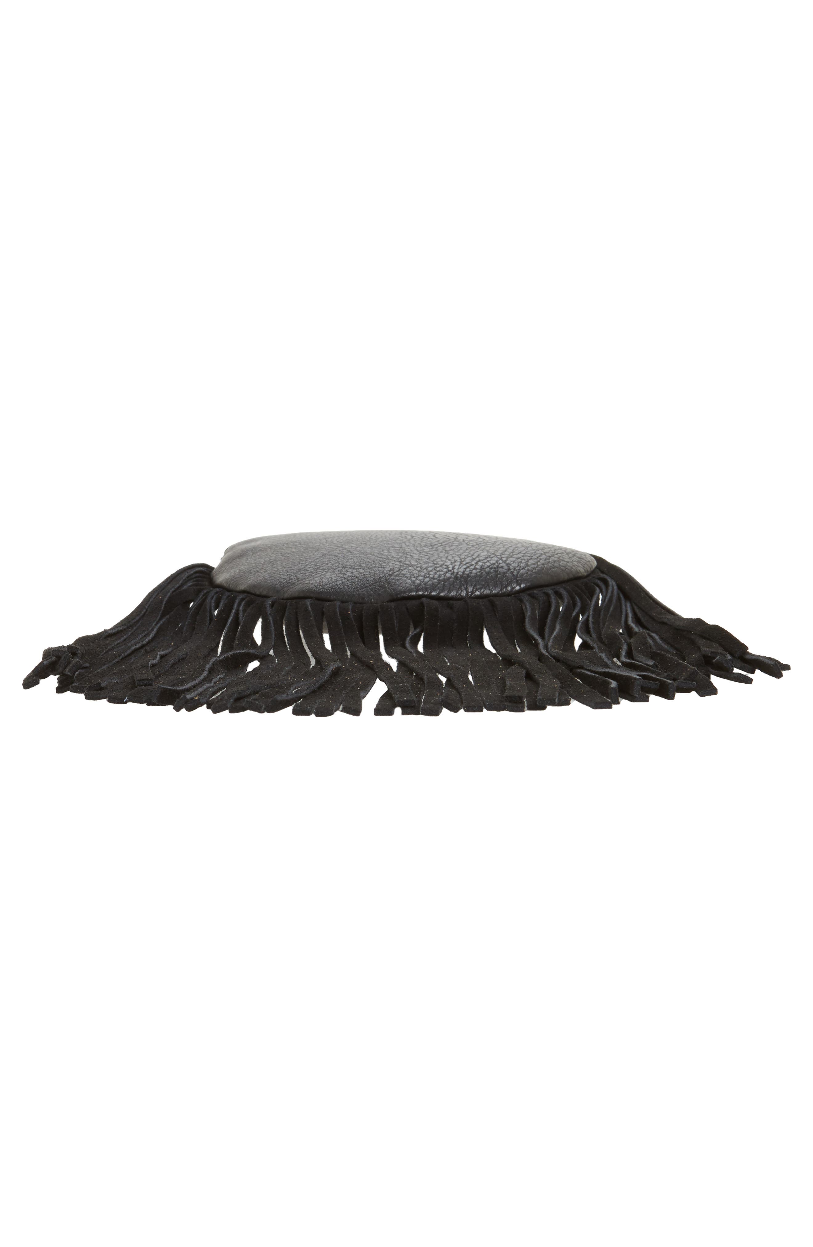 Fringe Faux Leather Round Crossbody Bag, Alternate, color, BLACK