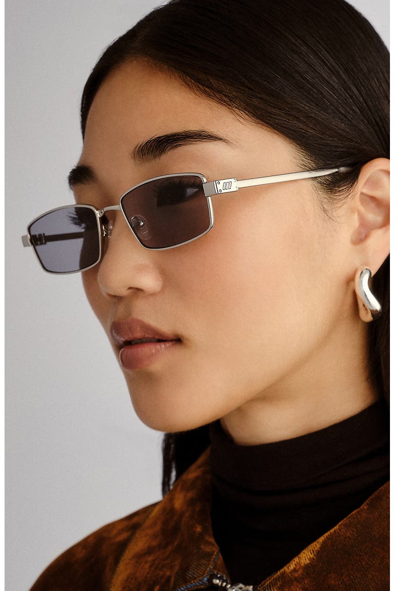 Bizarro 56mm Rectangular Sunglasses, Alternate, color, SILVER / SMOKE TINT