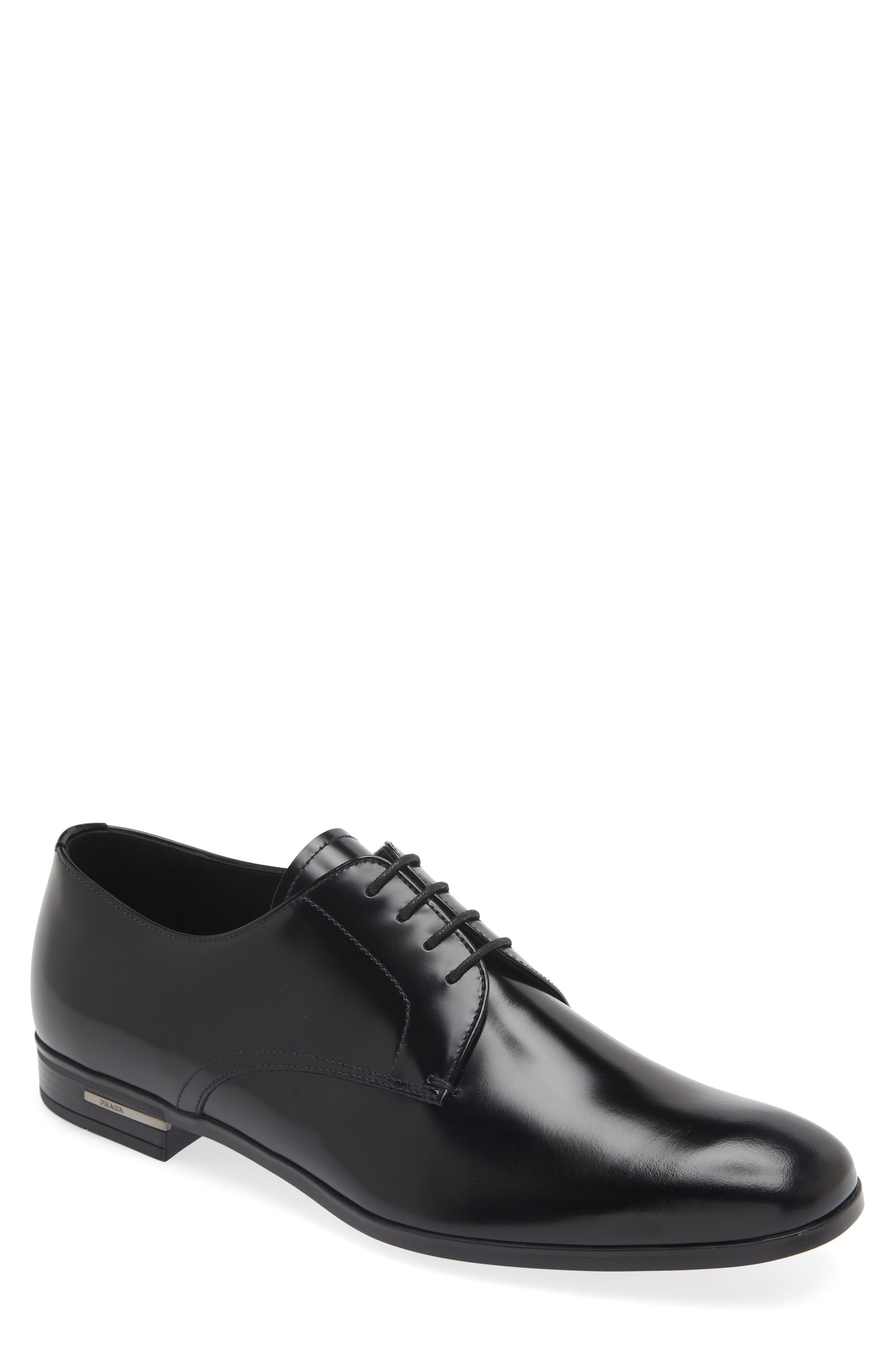 Prada Spazzolato Plain Toe Derby, Main, color, 