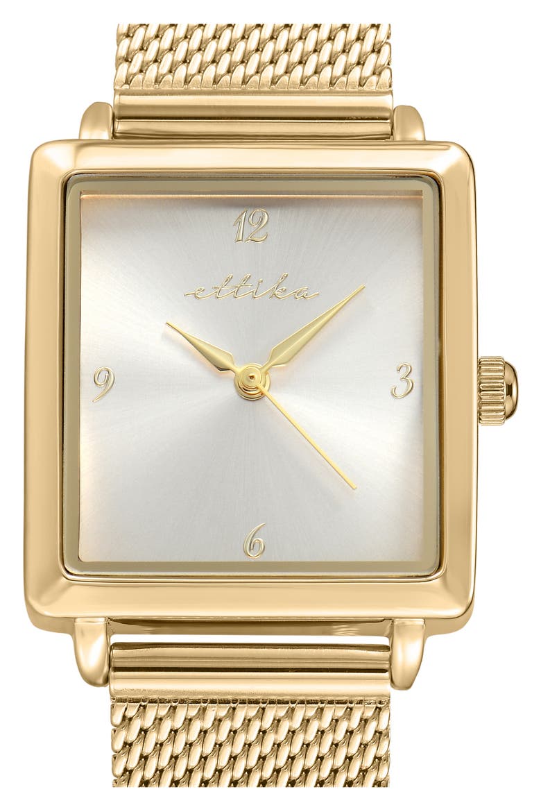 Square Case Mesh Strap Watch, Alternate, color, VANILLA AND GOLD