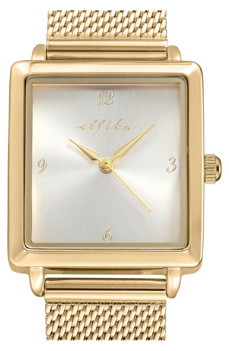 Ettika Square Case Mesh Strap Watch, Alternate, color, Vanilla And Gold