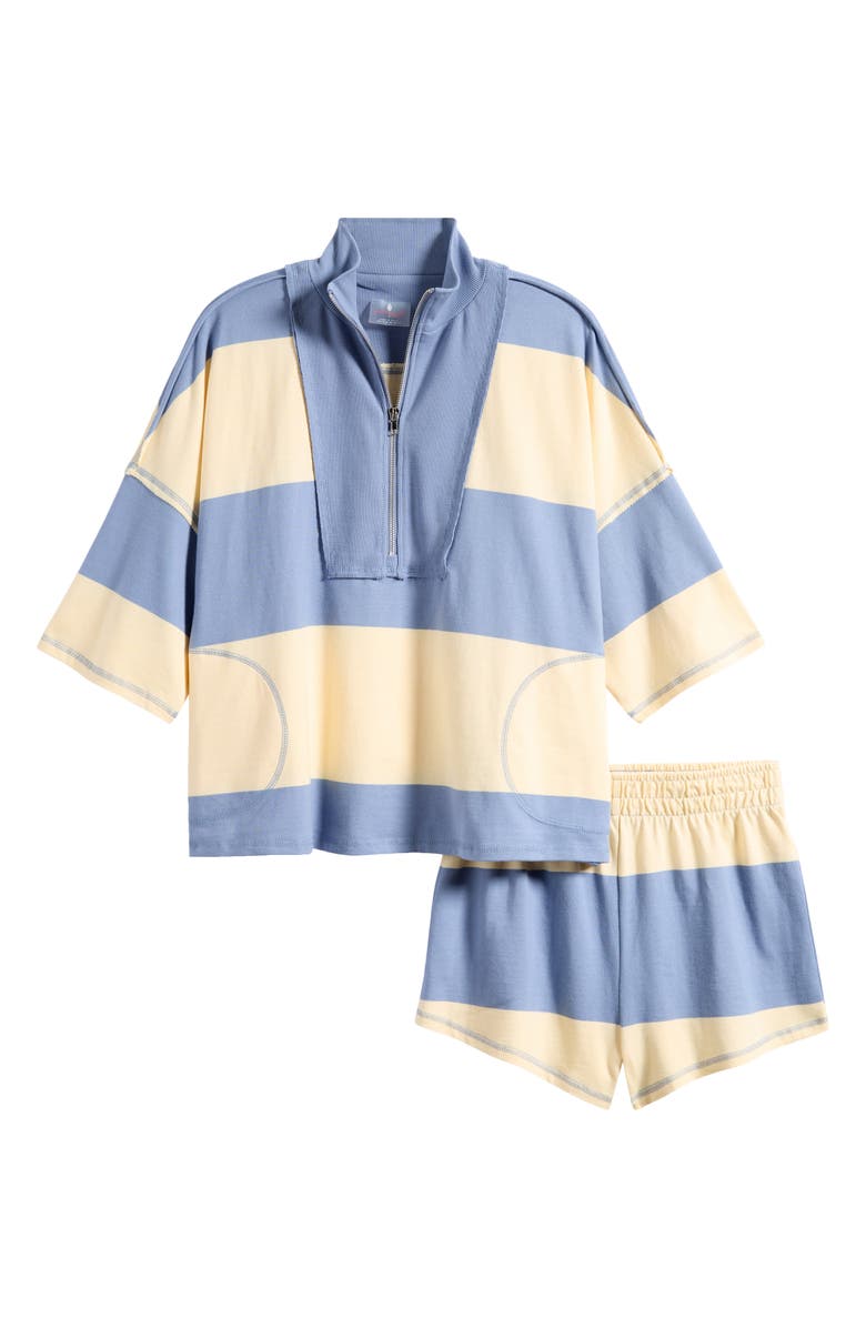 Free People FP Movement Retro Rugby Half Zip Top & Shorts Set, Main, color, Blue Ash And Pina Cola