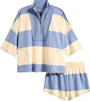 Free People FP Movement Retro Rugby Half Zip Top & Shorts Set