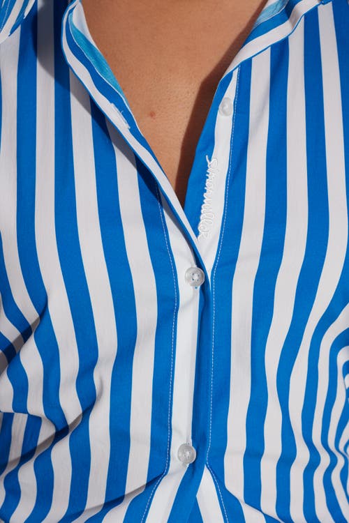 Simonmiller Loch Striped Poplin Button Up Top Blue Stripe In Blue Stripe