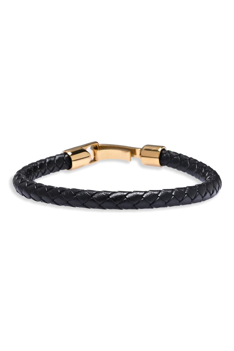 Men's Julian Woven Leather Cord Bracelet, Main, color, BLACK