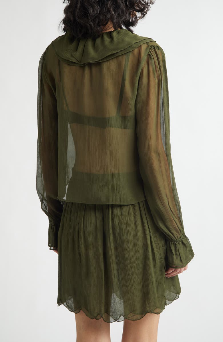 Bode Flounce Ruffle Silk Top, Alternate, color, Olive