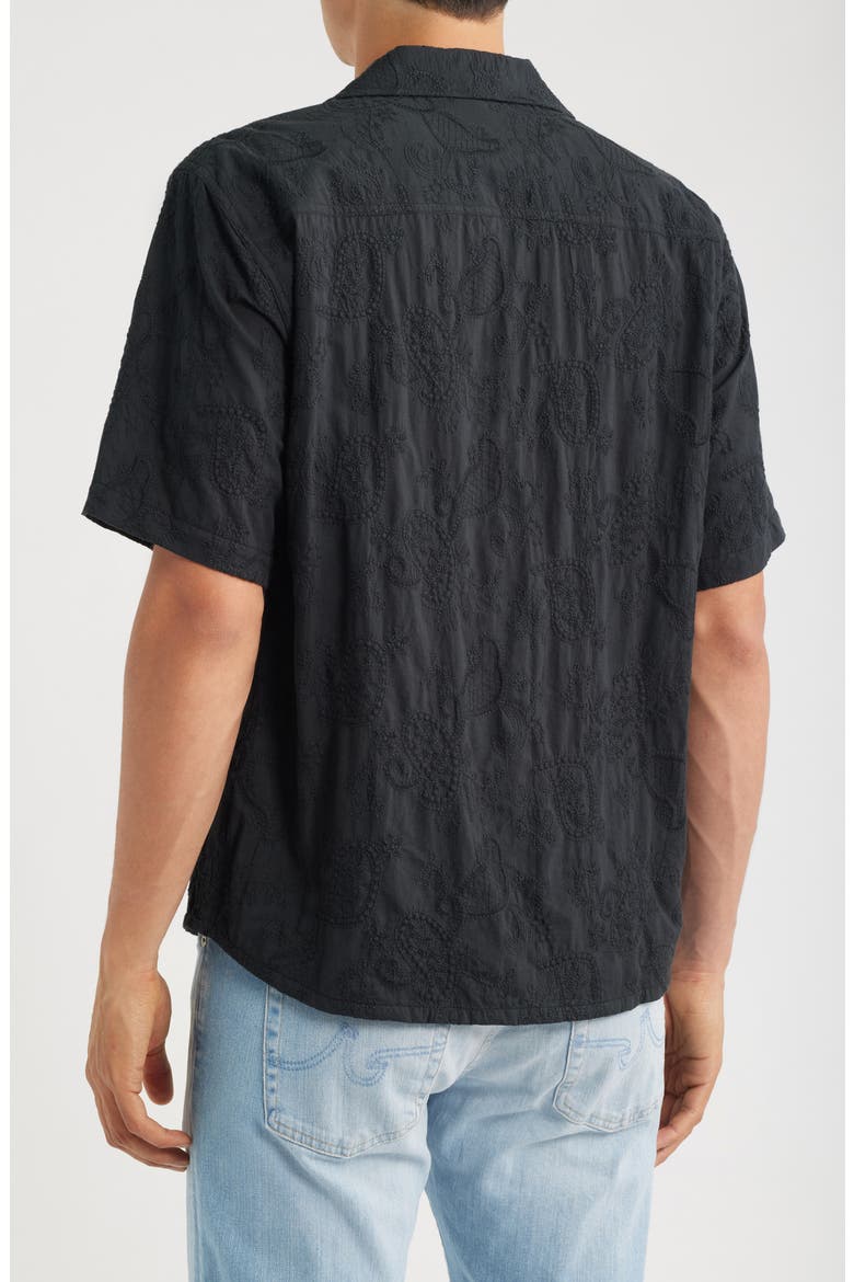 Paisley Embroidered Cotton Camp Shirt, Alternate, color, BLACK