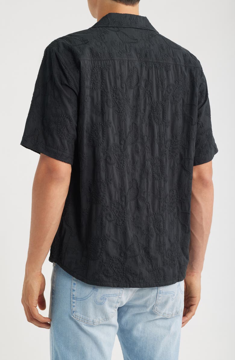 Corridor Paisley Embroidered Cotton Camp Shirt, Alternate, color, Black