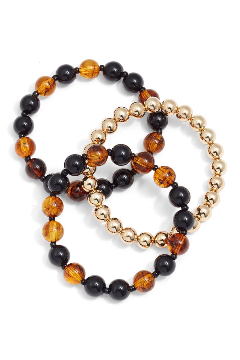 Set of 3 Beaded Bracelet, Main, color, BROWN- BLACK- GOLD