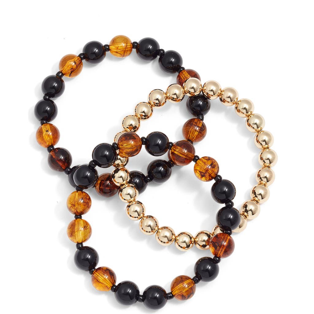 Nordstrom Set of 3 Beaded Bracelet in Brown- Black- Gold at Nordstrom