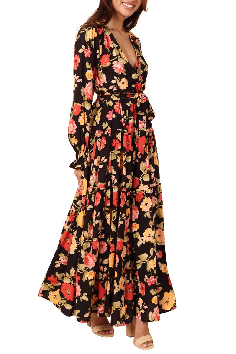 Long Sleeve Maxi Dress, Alternate, color, BLACK FLORAL