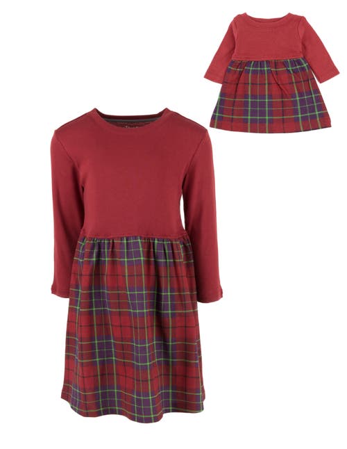 Leveret Girls Skirt Dress With Matching Doll Dress, 100% Cotton In Red