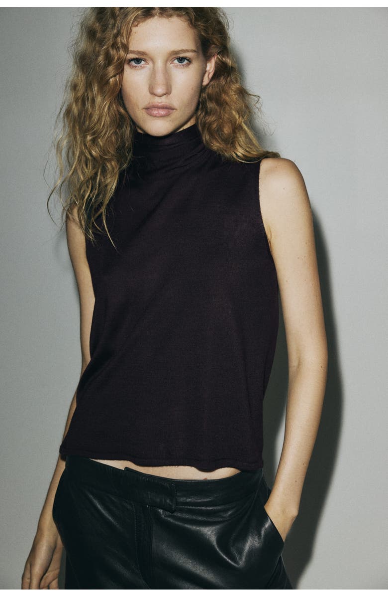 H&M Scarf-detail Turtleneck Top, Alternate, color, Dark Purple