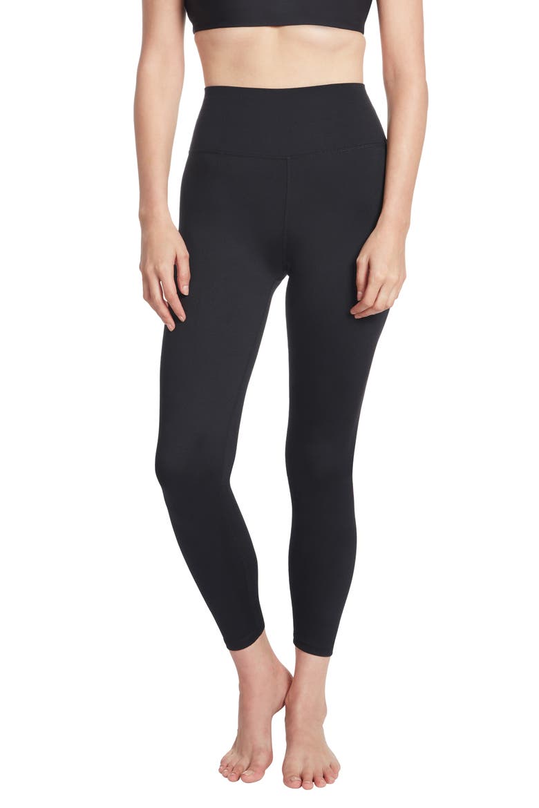 Folded Edge Waistband 7/8 Leggings, Main, color, BLACK