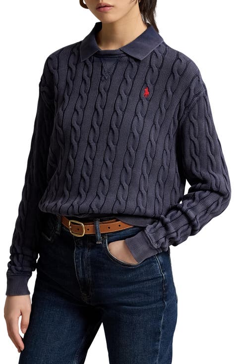 Cable Knit Polo Sweater