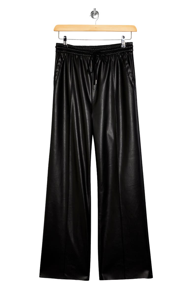 Faux Leather Straight Leg Trousers, Alternate, color, BLACK