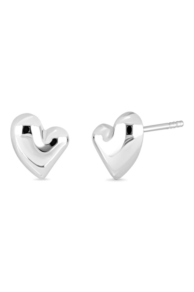 14k Gold Heart Stud Earrings, Main, color, 14KW