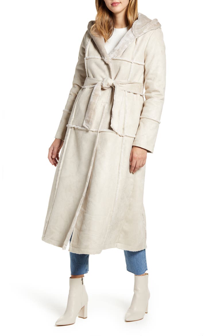 Faux Fur Trim Hooded Coat, Main, color, GREY MOONBEAM
