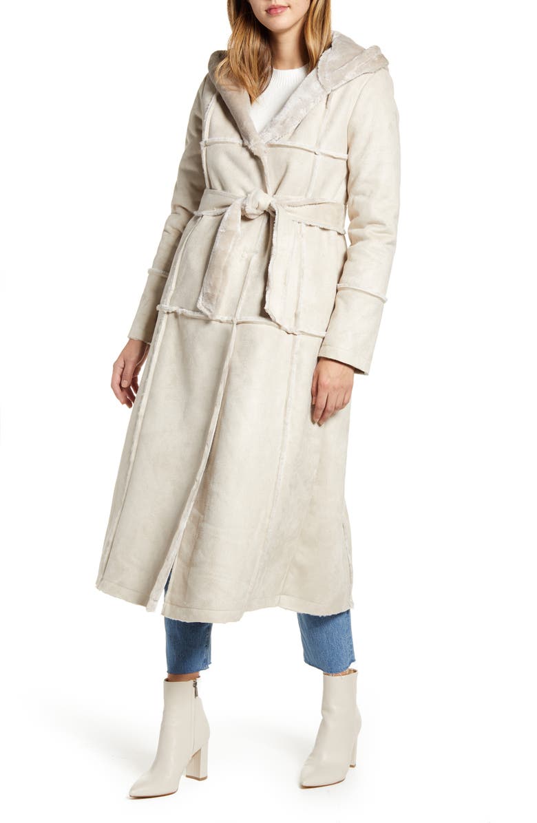 Rachel Parcell Faux Fur Trim Hooded Coat, Main, color, 