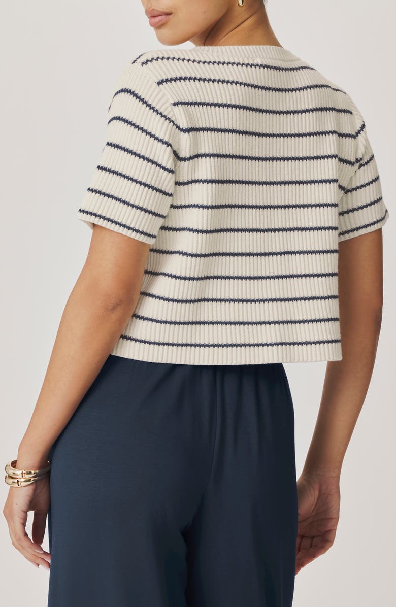 Splendid Delilah Stripe Cotton Cardigan, Alternate, color, Mood Indigo Blue/ Shell