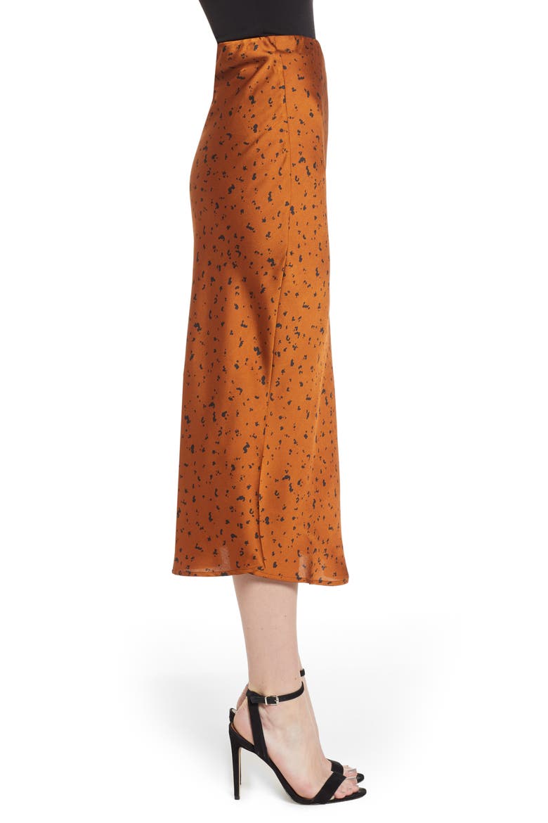 Animal Print Satin Midi Skirt, Alternate, color, BRONZE DOT