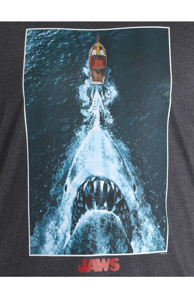True Nation by DXL Big & Tall Jaws Graphic Tee, Alternate, color, Black Heather