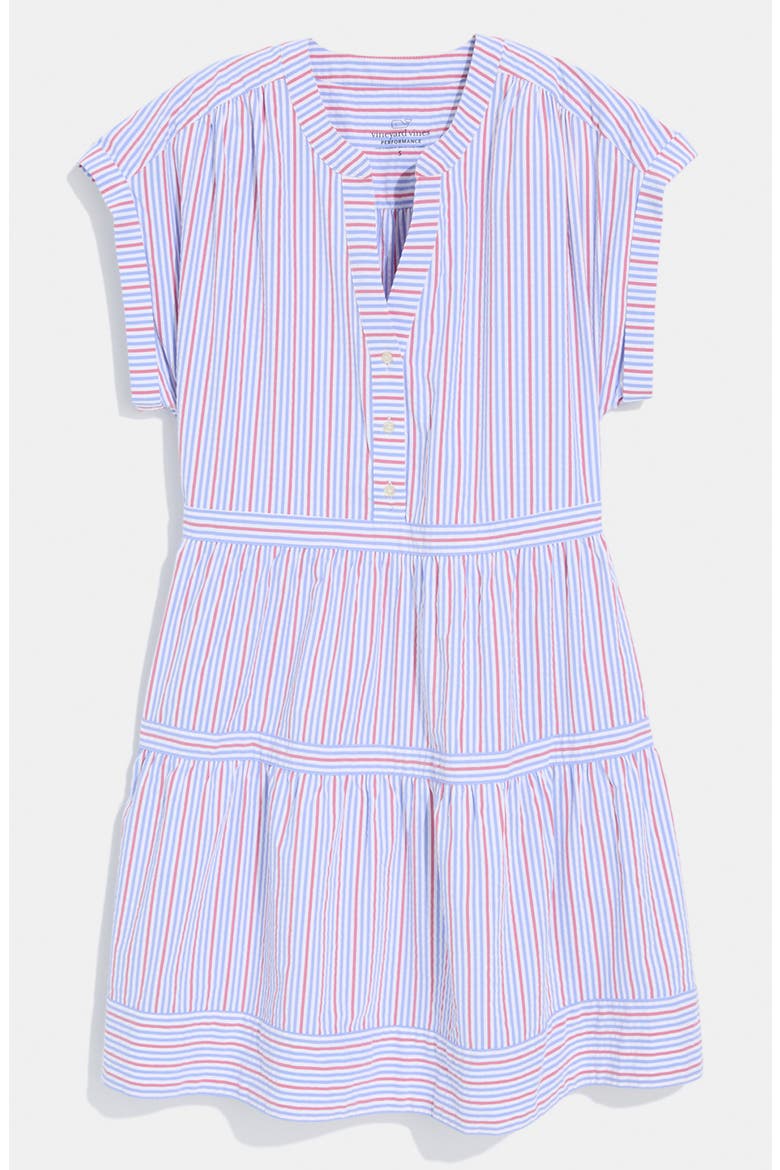 Dillon Harbor Seersucker UPF 30+ Minidress, Alternate, color, BLUE RED STRIPE