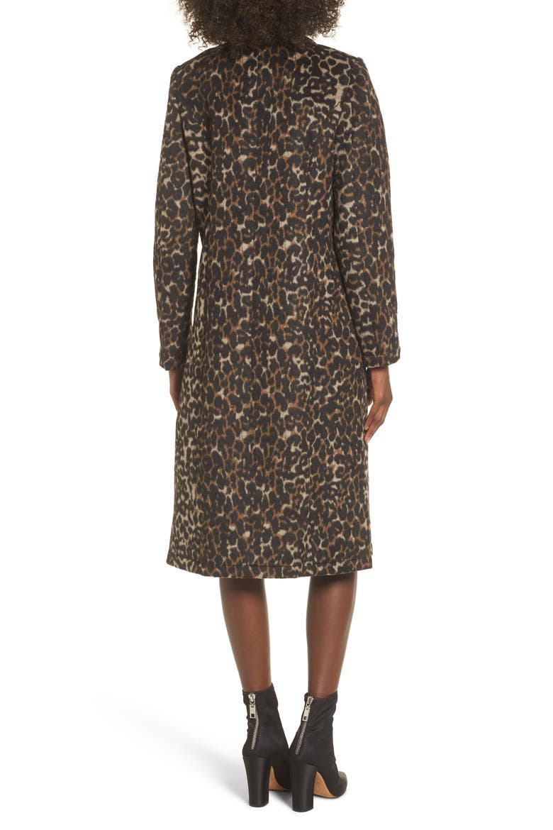 Longline Leopard Print Coat, Alternate, color, BLACK LEOPARD