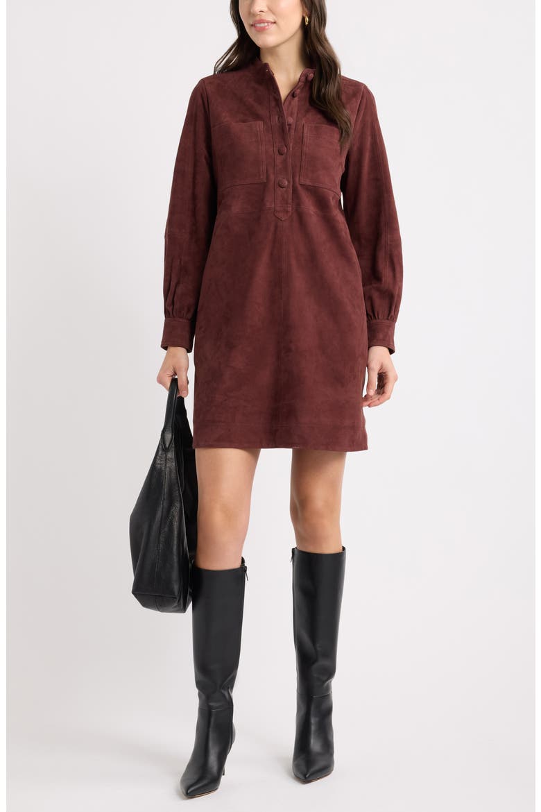 Suede Leather Button Front Dress, Alternate, color, BROWN CHOCOLATE